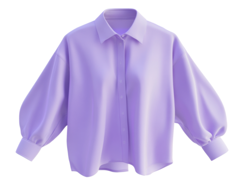 Stylish lavender blouse with balloon sleeves for casual wear  on Transparent Background
