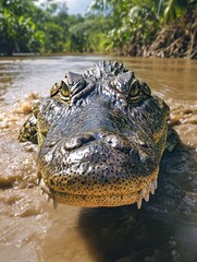 Obraz premium Close-up of a crocodile in murky water