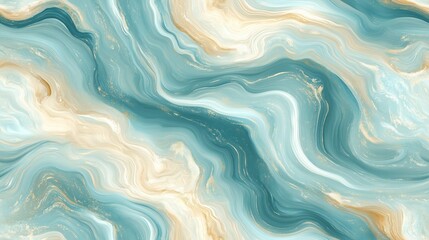 Fototapeta premium Teal and cream marble texture with waves and swirls in a fluid abstract design