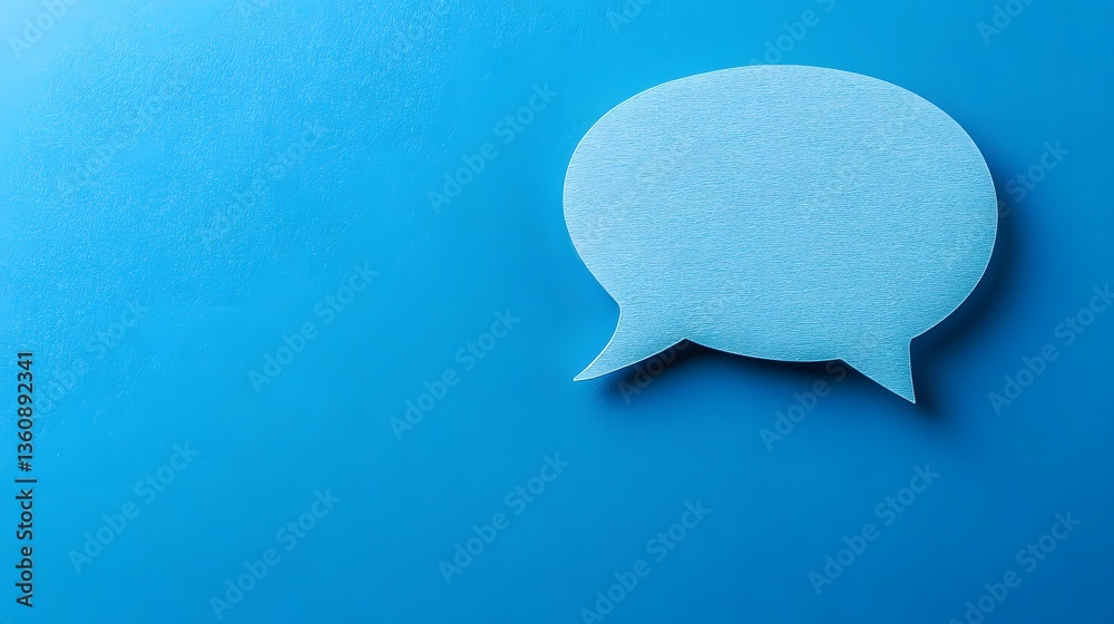 Poster blank speech bubble communicating a message on blue background
