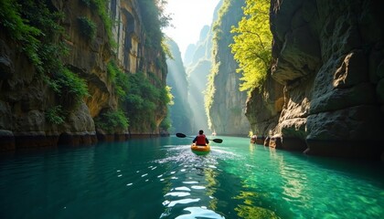 Kayaking in a secluded canyon