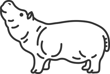 カバ（線画）のイラスト