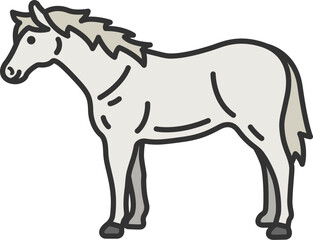 白馬（線画カラー）のイラスト
