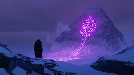 Art Figure In Snowy Landscape Moment Purple Snow Faintly