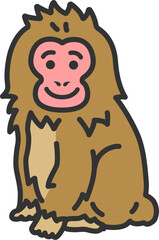 日本猿（線画カラー）のイラスト