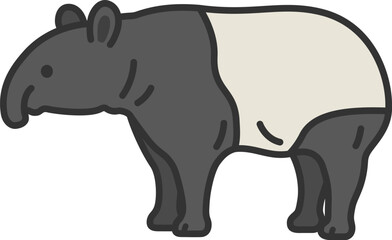 マレーバク（線画カラー）のイラスト