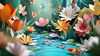 Paper Flowers with Koi Pond, and Spring.