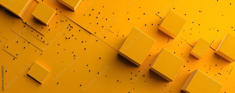 Leinwandbilder abstract yellow background with cubes and small spheres creating modern design