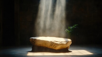 Ancient stone altar bathed in light