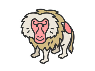 マントヒヒ（線画カラー）のイラスト