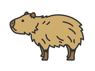 カピバラ（線画カラー）のイラスト