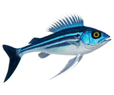 Striking Flagtail Prochilodus Illustration, A Detailed View of an Exotic Freshwater Fish with Vibrant Blue Stripes and Unique Fin Structure Isolated for Scientific or Decorative Use