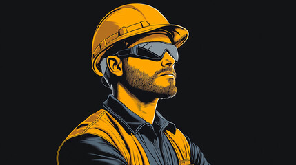 Illustration construction worker with helmet