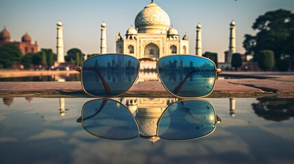 Naklejka premium A photo of the Taj Mahal framed by a circle of sty