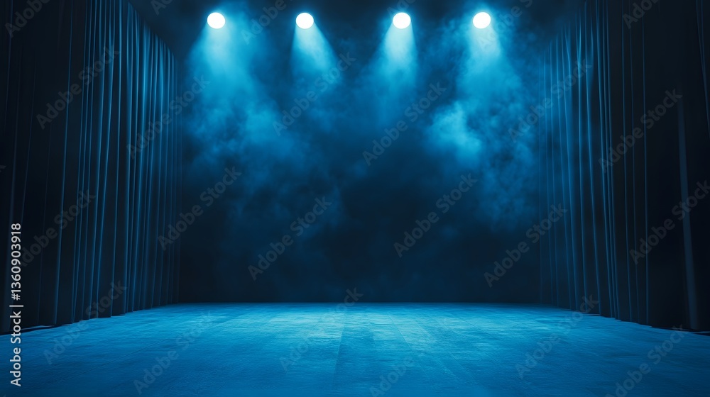 Aufkleber empty stage with spotlights and smoke creating dramatic atmosphere