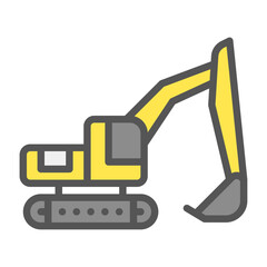 Excavator filled outline icon, Mining vehicle color line illustration.
