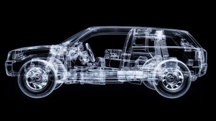 X-ray view of a car's internal components and chassis.