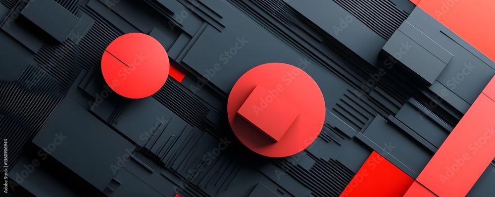 Aufkleber red circles and square decorating modern abstract black background