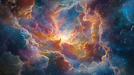Colorful and vibrant nebula showcases bright stars and stunning cosmic clouds