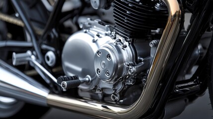 Fototapeta premium Close-up of a classic motorcycle engine, showcasing its metallic components and intricate details.