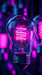 Singular Brilliance: Illuminated Idea Concept - A powerful conceptual image featuring a glowing light bulb surrounded by unlit bulbs, symbolizing the emergence of a brilliant idea.