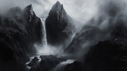 Fototapeta premium Generic Peak Waterfall View Pooling Void Into Mist