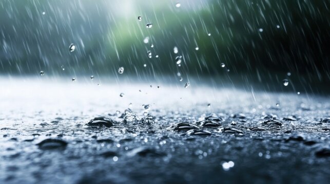 Close up view of rain water on ground in Spring.