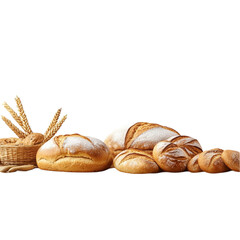 Delicious Artisan Breads and Wheat Background,