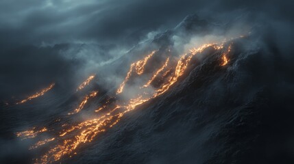 Fashion Ridge River Scene Glowing Upward Smoke Flowing