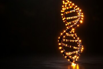 Obraz premium Illuminated Helix: A glowing representation of a DNA helix against a dark backdrop, symbolizing the building blocks of life, scientific exploration, and the intricacies of genetics.