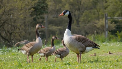 Fototapeta premium Canadian Goose Family in Countryside – Beautiful Rural Wildlife Scene