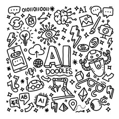 Hand draw vector illustration artificial intelligence future, doodle set 