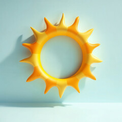 A cheerful sunburst design evokes summer joy and playful warmth against a pale blue backdrop with soft lighting.