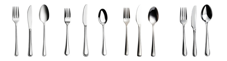 Arrangement of Various Types of Silverware for Elegant Dining, PNG bundle collection, Isolated on Transparent Background