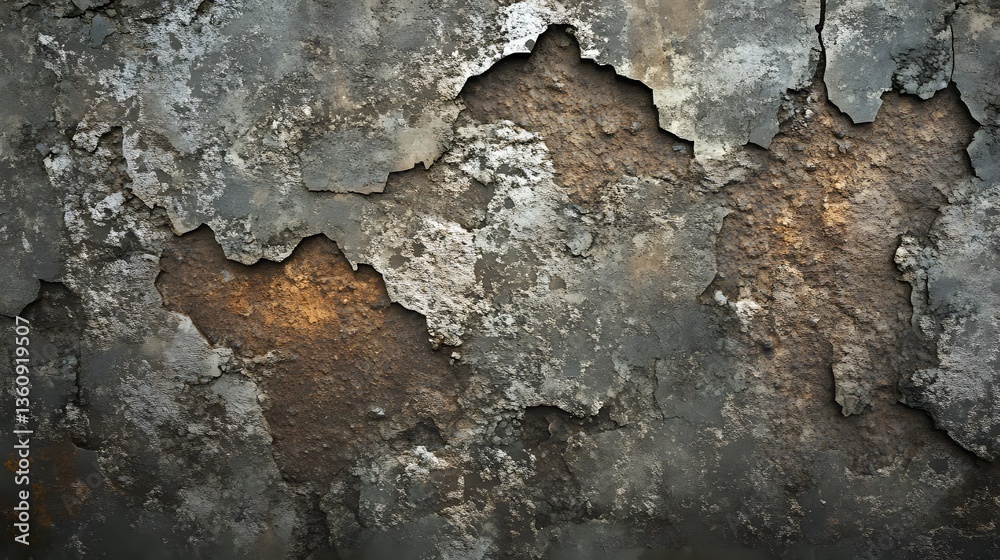 Aufkleber decaying concrete wall showing rust and corrosion texture