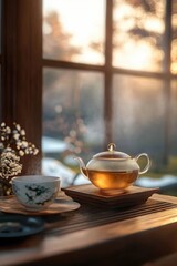 Fototapeta premium Hot tasty tea is served. Healthy drink. Relaxation.