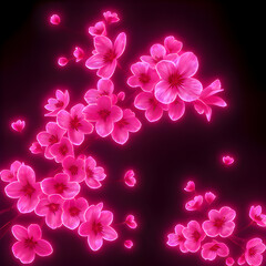 Neon Cyberpunk Cherry Blossom Pattern &ndash; Japanese Sakura Art