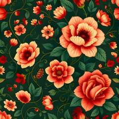 Bengali Kantha Stitch Floral Textile &ndash; Seamless Embroidery Pattern