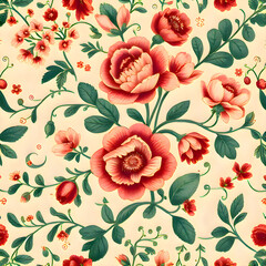 Bengali Kantha Stitch Floral Textile &ndash; Seamless Embroidery Pattern