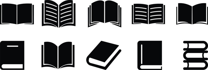Books open, closed black icon in flat set. isolated on transparent background
