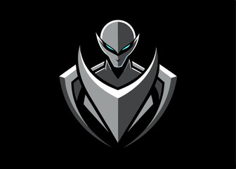 Futuristic Sentinel: A sleek, monochrome illustration depicts a futuristic sentinel, embodying both vigilance and technological prowess, set against a stark black background.