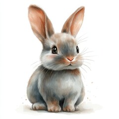 Fototapeta premium A gentle watercolor Easter bunny showcases soft details in a soothing muted palette of aquamarine dusty rose and ivory cream. It evokes a cozy winter nursery feel with a touch of wonder