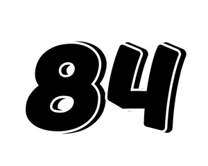 Stylized black number 84 on transparent background, with a bold, 3D appearance and shadow effects for added depth and dimension.