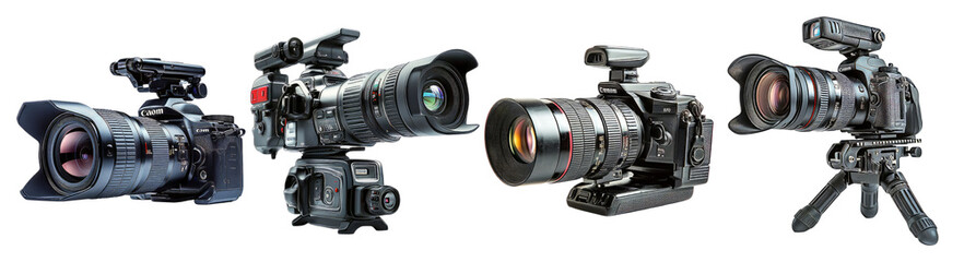 Various Professional Cameras for Photography and Videography Needs, PNG bundle collection, Isolated on Transparent Background