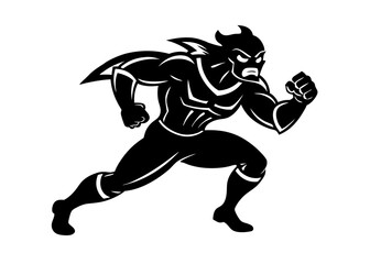 Fototapeta premium Heroic Silhouette: A dynamic black and white graphic of a superhero in full stride, exuding power and determination.