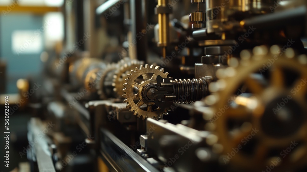Poster close-up of intricate gears and mechanisms in industrial machinery.