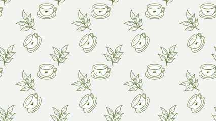 Green tea leaves seamless pattern background. Green tea leaves illustration pattern. Green tea leaves background. Perfect for fabric, textile, wallpaper, decor, print, packaging