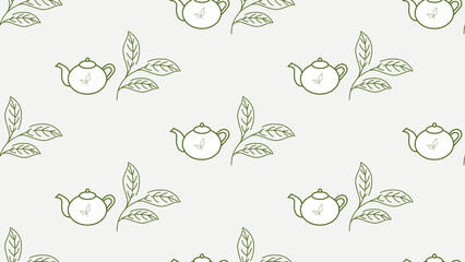 Green tea leaves seamless pattern background. Green tea leaves illustration pattern. Green tea leaves background. Perfect for fabric, textile, wallpaper, decor, print, packaging