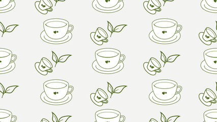 Green tea leaves seamless pattern background. Green tea leaves illustration pattern. Green tea leaves background. Perfect for fabric, textile, wallpaper, decor, print, packaging