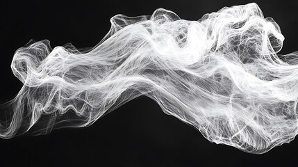 Wispy ethereal cloud of bright white filaments and strands against a stark black backdrop creating a surreal and abstract texture.